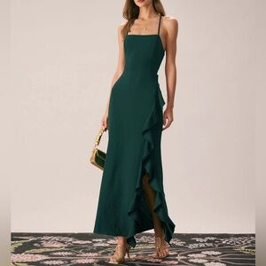 Rihoas Green Ruffle Cross Back Strap Maxi Dress